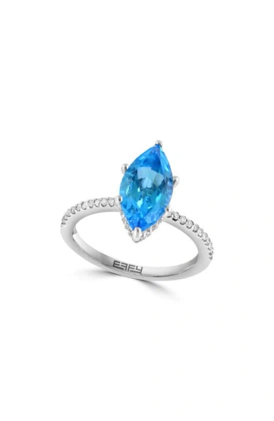 Effy 14k White Gold Marquise Blue Topaz & Diamond Ring In Green