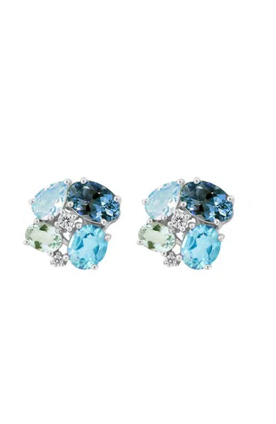 Effy 14k White Gold Ocean Blossom Multi-gemstone Earrings In Blue
