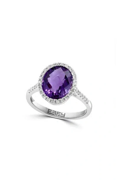 Effy 14k White Gold Oval Amethyst & Diamond Halo Ring In Purple