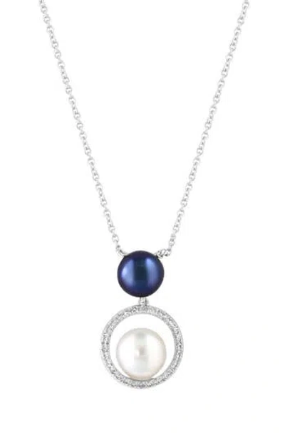 Effy 14k White Gold Pearl & Diamond Circle Pendant Necklace In Diamond/pearl