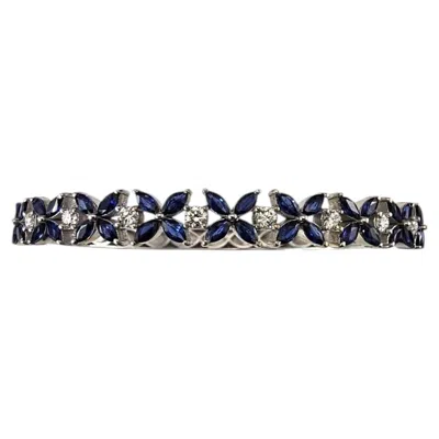 Pre-owned Effy 14k White Gold Sapphire And Diamond Bangle Bracelet #24789