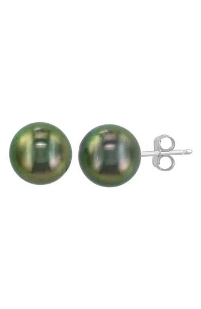 Effy 14k White Gold Tahitian Pearl Stud Earrings In Green