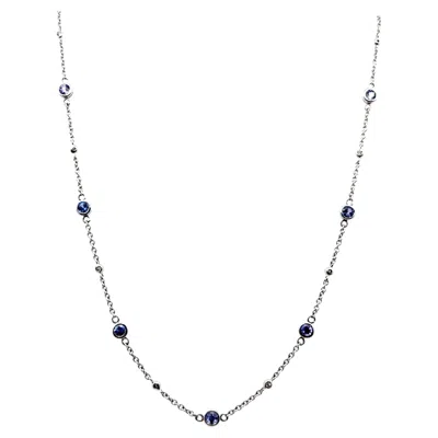 Pre-owned Effy 14k White Gold Tanzanite And Diamond 16.5-18.5in Station Necklace