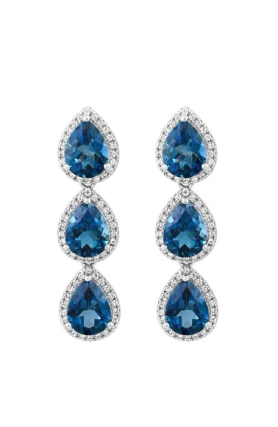 Effy 14k White Gold Three Stone London Blue Topaz & Diamond Drop Earrings