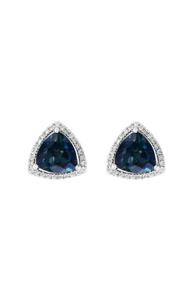 Effy 14k White Gold Trillion Cut London Blue Topaz & Halo Diamond Earrings