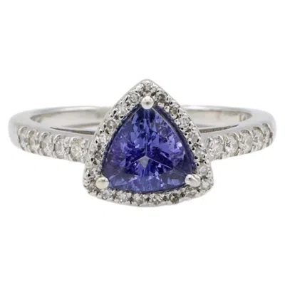 Pre-owned Effy 14k White Gold Trillion Tanzanite And Natural Diamond Halo Cocktail Ring