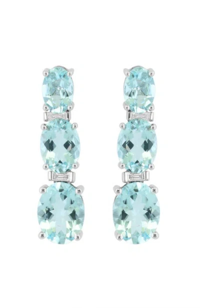 Effy 14k White Gold Triple Aquamarine & Diamond Drop Earrings In Blue