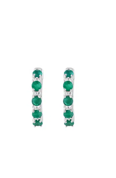 Effy 14k White Gold Verdant Grace Emerald Hoop Earrings In Green