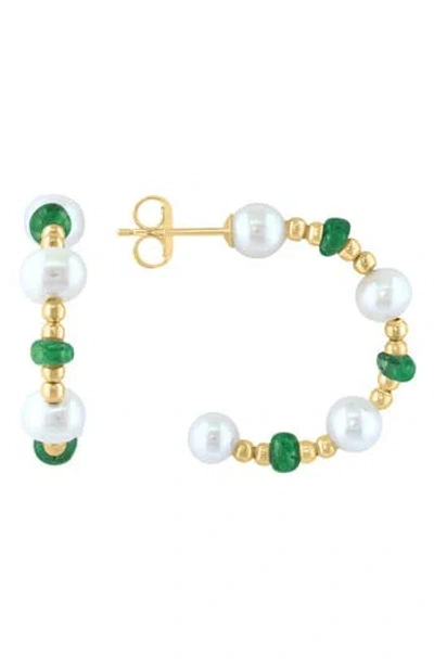 Effy 14k Yellow Gold 3.5–4.5mm Freshwater Pearl & Sapphire Beaded Hoop Earrings In Multi