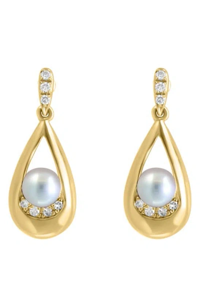 Effy 14k Yellow Gold 3.5mm Freshwater Pearl & Diamond Teardrop Earrings