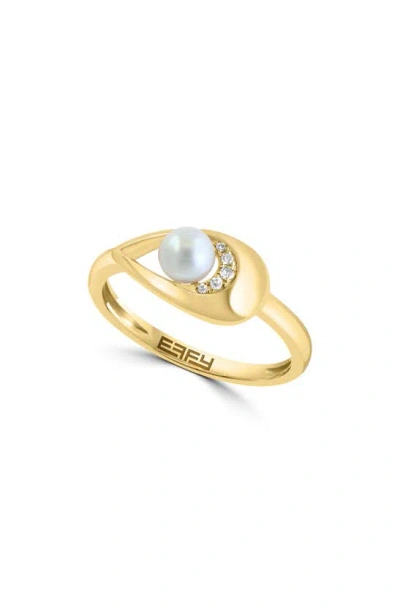Effy 14k Yellow Gold 4.5mm Freshwater Pearl & Diamond Ring