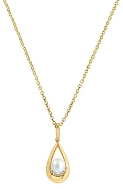 Effy 14k Yellow Gold 4.5mm Freshwater Pearl & Diamond Teardrop Pendant Necklace