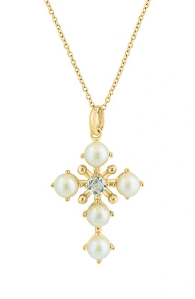 Effy 14k Yellow Gold 4–5mm Freshwater Pearl & White Topaz Cross Pendant Necklace