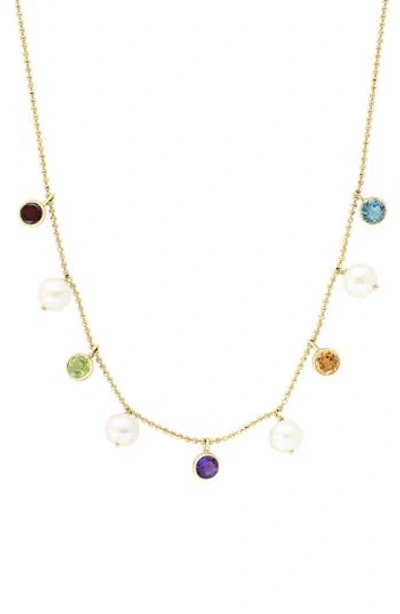 Effy 14k Yellow Gold 5.5mm Freshwater Pearl & Semiprecious Stone Charm Necklace