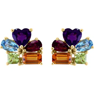 Effy 14k Yellow Gold ,amethyst,blue Topaz,citrine,rhodolite,peridot Earrings In Multi