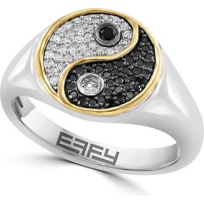 Effy 14k Yellow Gold & Sterling Silver White Topaz, Black Spinel & Diamond Yin Yang Ring In Metallic
