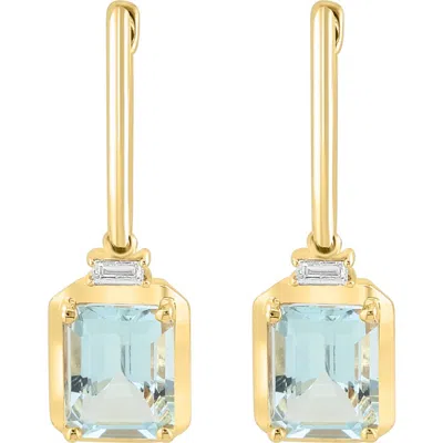 Effy 14k Yellow Gold Aquamarine & Diamond Drop Huggie Hoop Earrings
