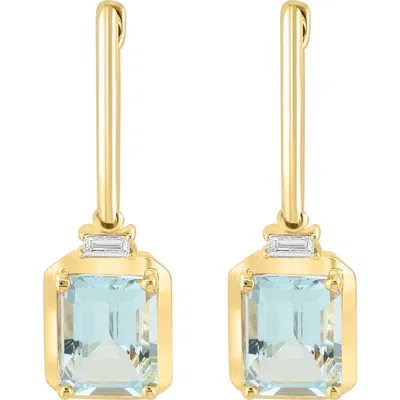 Effy 14k Yellow Gold Aquamarine & Diamond Drop Huggie Hoop Earrings In Yellow Gold/blue