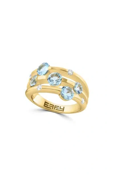 Effy 14k Yellow Gold Aquamarine & Diamond Multiband Ring