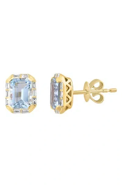 Effy 14k Yellow Gold Aquamarine & Diamond Stud Earrings