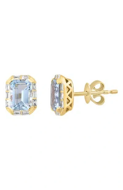 Effy 14k Yellow Gold Aquamarine & Diamond Stud Earrings In Gold/blue