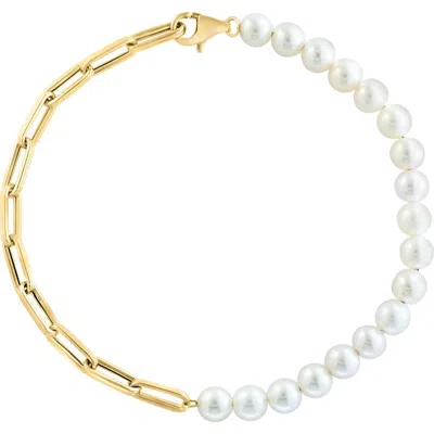 Effy 14k Yellow Gold Asymmetrical Paperclip Link & Freshwater Pearl Bracelet