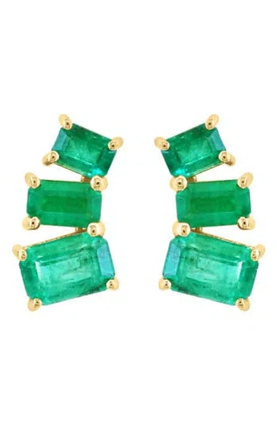 Effy 14k Yellow Gold Baguette Emerald Stud Earrings In Green