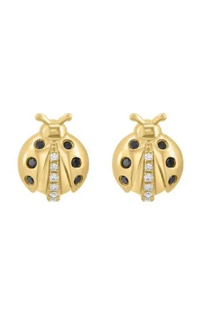 Effy 14k Yellow Gold Black & White Diamond Ladybug Stud Earrings