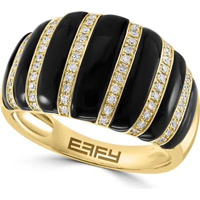 Effy 14k Yellow Gold Black Onyx Diamond Ribbed Ring In Multi