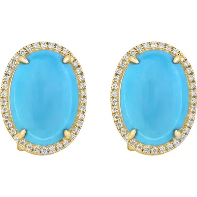 Effy 14k Yellow Gold Cabochon Turquoise Diamond Stud Earrings In Multi