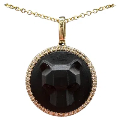 Pre-owned Effy 14k Yellow Gold Carved Onyx Diamond Necklace 0.16ct Nwt 18�
