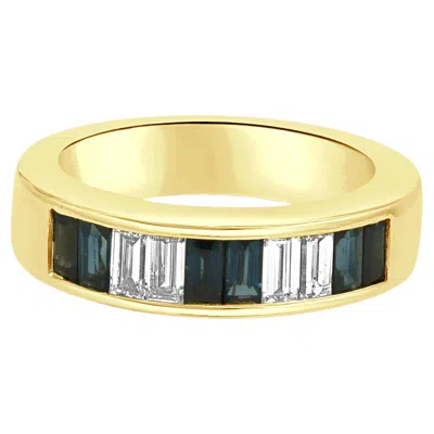 Pre-owned Effy 14k Yellow Gold Channel Set Baguette Cut Blue Sapphire And Diamond Band