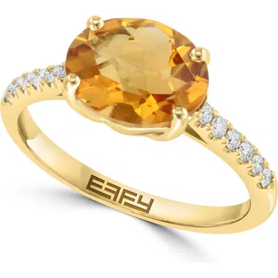 Effy 14k Yellow Gold Citrine & Diamond Ring