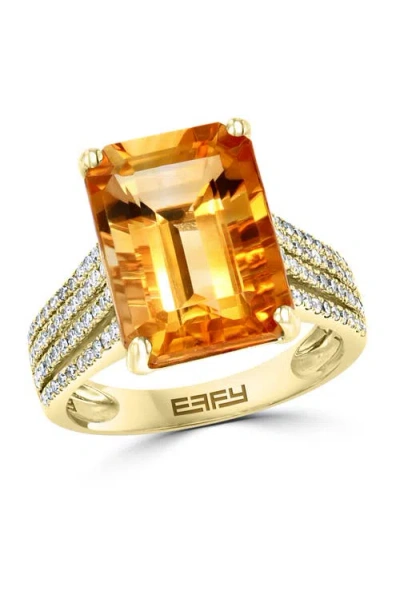 Effy 14k Yellow Gold Citrine & Diamond Split-shank Ring