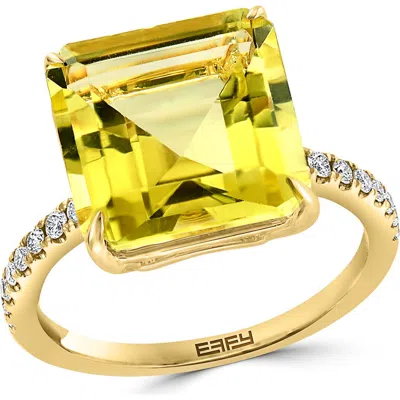 Effy 14k Yellow Gold Citrine & Pavé Diamond Ring