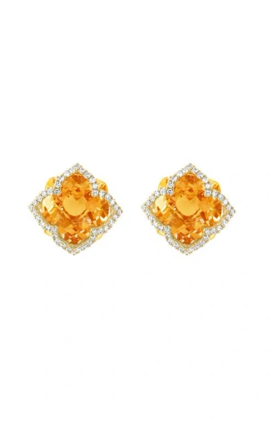 Effy 14k Yellow Gold Citrine Diamond Halo Stud Earrings In Multi