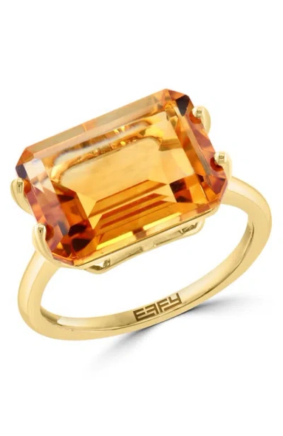 Effy 14k Yellow Gold Citrine Emerald Cut Solitaire Statement Ring In Pattern