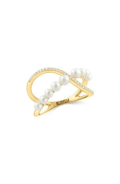 Effy 14k Yellow Gold Cultured Freshwater Pearl & Diamond Ring