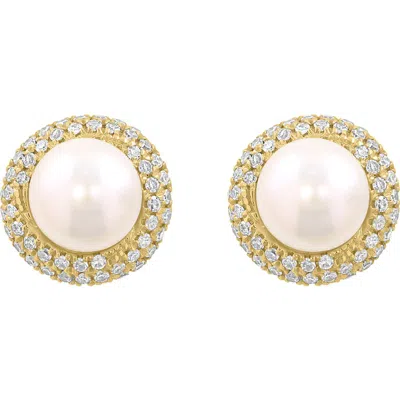 Effy 14k Yellow Gold Cultured Freshwater Pearl Diamond Halo Stud Earrings