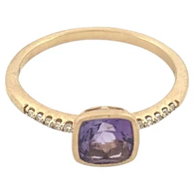 Pre-owned Effy 14k Yellow Gold Cushion Cut Amethyst & Diamond Ring, Circa 2010