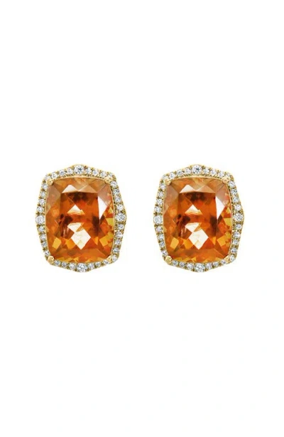 Effy 14k Yellow Gold Cushion Cut Citrine Halo Stud Earrings In Multi