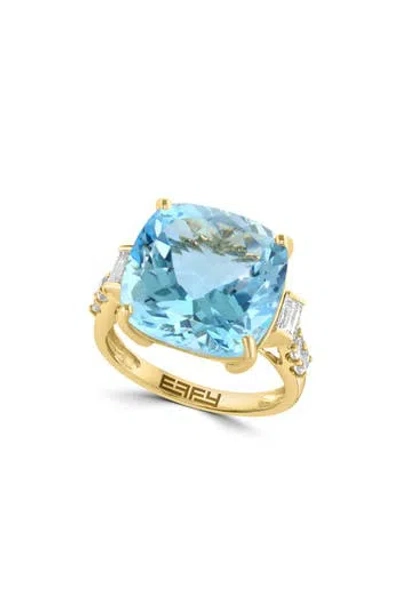 Effy 14k Yellow Gold Cushion Cut Sky Blue Topaz & White Sapphire Ring