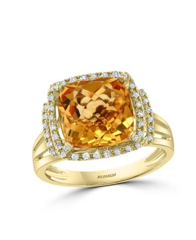 Effy 14k Yellow Gold Cushion-cut Citrine & Diamond Double Halo Ring In Multi