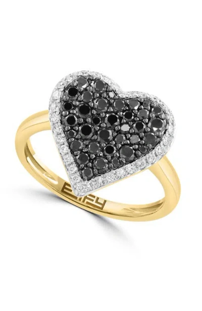 Effy 14k Yellow Gold Diamond & Black Diamond Heart Ring In Multi