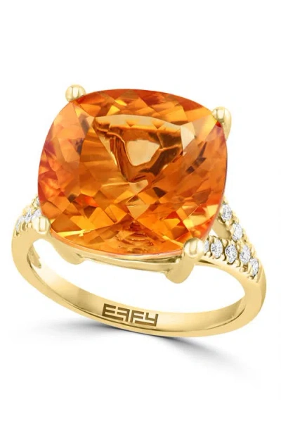 Effy 14k Yellow Gold Diamond & Citrine Cushion-cut Ring