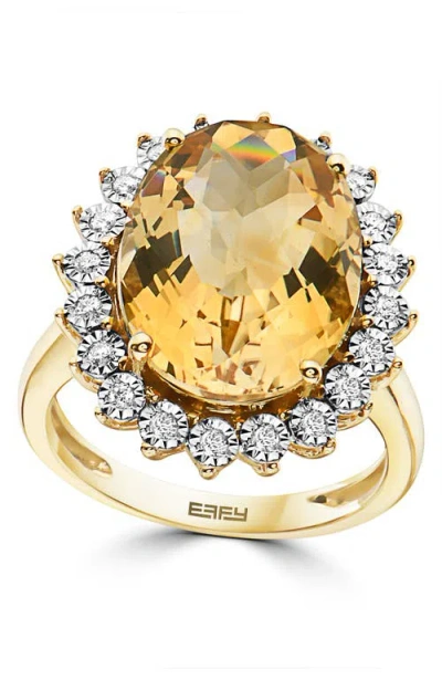 Effy 14k Yellow Gold Diamond & Citrine Sunburst Ring