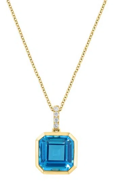 Effy 14k Yellow Gold Diamond & Cushion Cut Blue Topaz Pendant Necklace