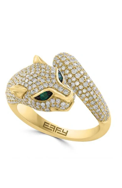 Effy 14k Yellow Gold Diamond & Emerald Panther Wrap Ring
