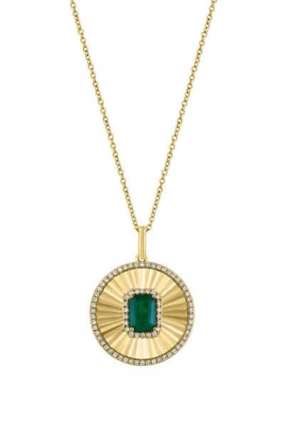 Effy 14k Yellow Gold Diamond & Emerald Pendant Necklace