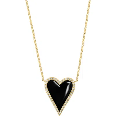 Effy 14k Yellow Gold Diamond & Enamel Heart Pendant In Black